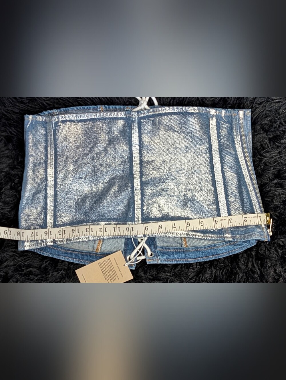 Monkl Shimmer Denim Jean Tube Crop Top MD NWT - Picture 6 of 9